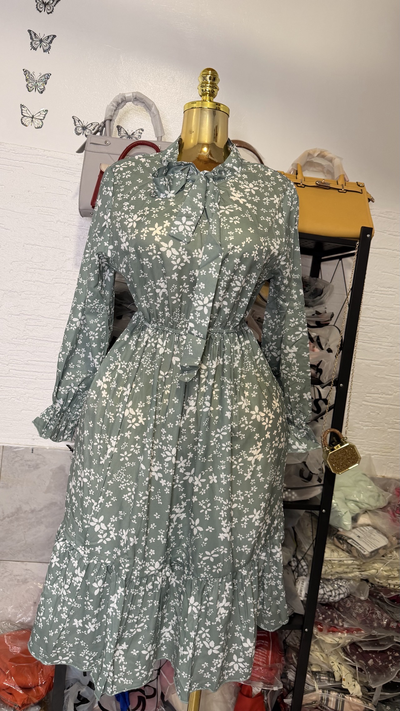 Uk size 10 white and green dress